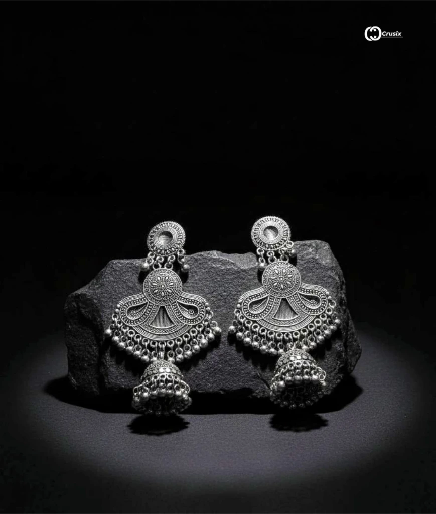 Traditional Oxidized Silver Statement Jhumka Earrings