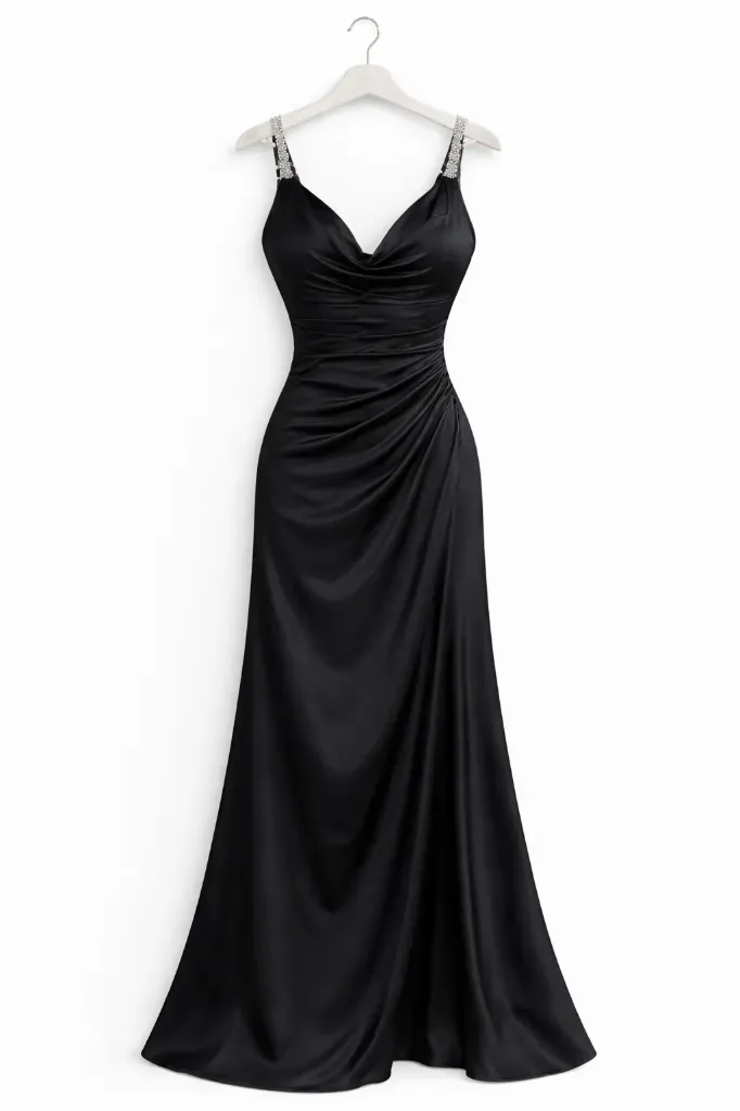 Crusix Black Satin Evening Dress