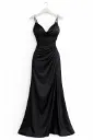 Crusix Black Satin Evening Dress